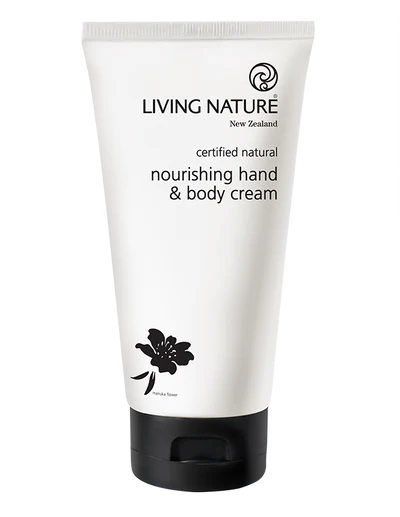 Living Nature’s certified natural Nourishing Hand & Body Cream is an ultra-hydrating formula enriched with active Mānuka Honey and Larch Tree Extract to leave your skin feeling beautifully soft and replenished.  Boosts skins moisture levels while assisting to repair dry, chapped skin With antioxidant rich Grapefruit Extract and Vitamin E Certified natural Suitable for all skin types Made in New Zealand