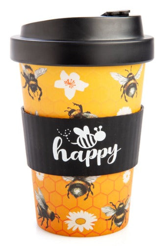 Eco-to-Go Bamboo Cup - JoyBee Eco-friendly travel cup made from bamboo Features fuzzy bees and white flowers on a warm honeycomb background Matching black anti-spill lid and protective silicone band with ‘Boss Bitch’ text Holds approximately 470 ml 10(L) x 10(W) x 14(H) cm SKU: LT-EGC/BH