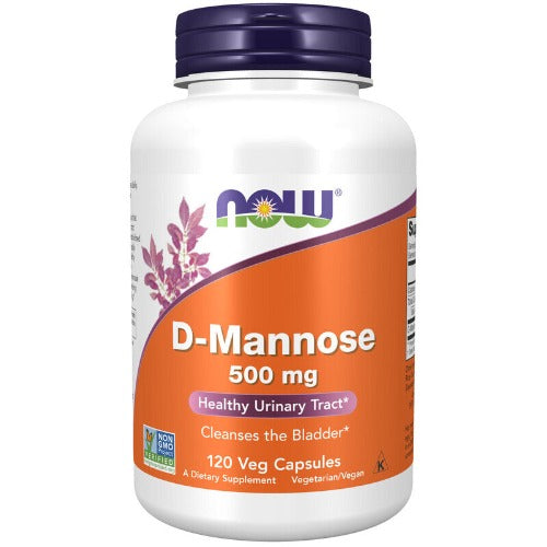 NOW D-Mannose 500mg 120 Veg Caps. What is D-Mannose?  D-mannose is a naturally occurring simple sugar that your body utilizes to help cleanse the urinary tract and maintain a healthy bladder lining. It’s metabolized only in small amounts, with excess amounts rapidly excreted in urine, so it won’t interfere with healthy blood sugar regulation. 
