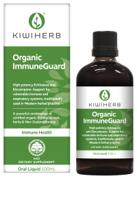 KIWIHERB Organic ImmuneGuard 200ml Kiwiherb Organic ImmuneGuard is a unique formulation using potent herbs to support immune and respiratory health. Locally grown Horse Radish and Elecampane help clear airways, while our premium organic Echinacea supports immune function.