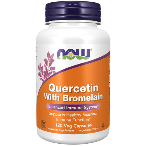 NOW Quercetin with Bromelain 120 Veg Caps. What is Quercetin with Bromelain?  Quercetin is a naturally occurring free radical scavenger that supports healthy seasonal immune system function. Laboratory studies have demonstrated that quercetin can also help to promote normal respiratory function. Bromelain has a long history of use by herbalists and is known to help support a balanced immune system response to environmental challenges. 