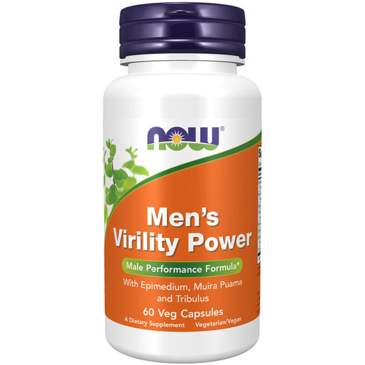 NOW Mens Virility Power 60 VegeCaps What is Men’s virility Power?  NOW® Men’s Virility Power is an herbal formula specifically designed to support a modern, active lifestyle. This unique formula features epimedium, also known as horny goat weed, plus other popular herbal ingredients like muira puama, maca, and tribulus. This blend may support sexual performance.