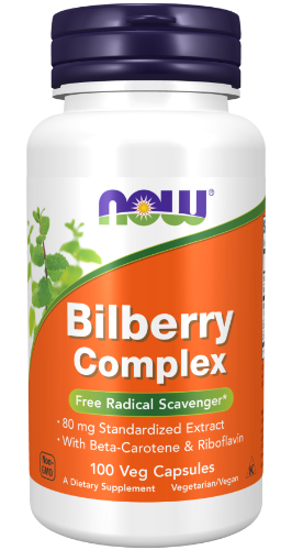 NOW Foods Bilberry Complex 100 Veg Capsules 1st Stop, Marshall's Health Shop!  Bilberry (Vaccinium myrtillus) is the fruit of a small shrub related to blueberry growing in cool, temperate climates. It has been used by herbalists for centuries and modern scientific studies have indicated that bilberry possesses powerful free radical scavenging properties.*