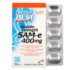 Doctor's Best utilizes only the highest quality Italian Soloesse® SAM-e providing slow and targeted release for improved GI tolerance and absorption. Our Double-Strength SAM-e 400 contains 400 mg of active Soloesse® SAM-e in each tablet. This ensures that you receive the most potent SAM-e product with the highest percentage of the active S,S form per serving.