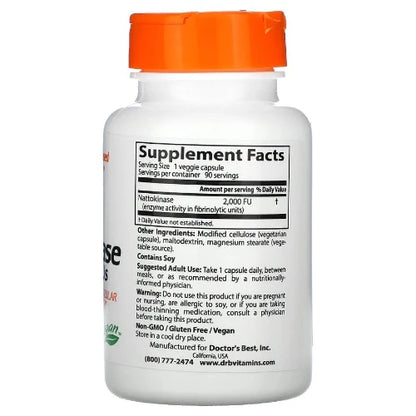 Nattokinase is an enzyme derived from "natto," a traditional fermented soy food popular in Japan. During the natto production process, non-GMO soybeans are boiled and fermented with friendly Bacillus subtilis bacteria producing nattokinase. Doctor's Best Nattokinase contains nattokinase enzyme with Vitamin K2 removed. Nattokinase has been shown to support a healthy circulatory system by helping to maintain normal fibrinogen levels in blood.