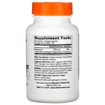 Doctor's Best Brain Magnesium contains Magnesium L-Threonate from Magtein®, a unique magnesium compound that helps support the health of neurons and synaptic plasticity. Magtein® helps support healthy levels of magnesium essential for brain connections (synapses) that facilitate learning, memory, concentration, and all other cognitive functions.