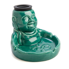 Laughing Buddha Storage Jar & Ashtray 3D porcelain jar and ashtray combo Deep green Laughing Buddha design with 3D moulding Air-tight silicone lid  16.2(L) x 14.5(W) x 11(H) cm SKU: AA-SJA/B