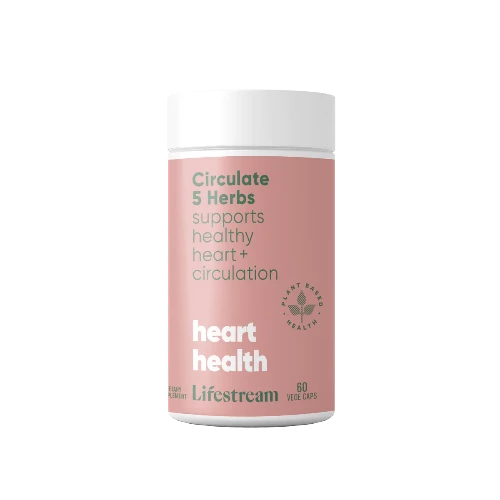 Lifestream Circulate 5 Herbs 60 VegeCaps Combining Hawthorn, garlic and more to support circulation and heart health. Do you suffer from cold hands or feet due to poor circulation? Do you feel like you need a little extra support for your memory? Maybe you've just found out that your cholesterol levels aren't as good as they should be. 