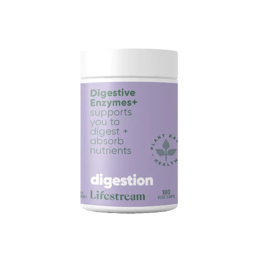 Lifestream Digestive Enzymes+ 180 VegeCaps Helps calm bloating and support healthy digestion. We all love a good meal, but if you have regular digestive issues like bloating, gas, nausea, constipation, or diarrhea after eating, you’ve got to do something about it before it seriously cramps your good times (pun intended!) 