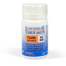 Dr Schuessler Tissue Salts Nat Mur 6X 125 Tablets Nat Mur – FLUID BALANCE | 125 Tablets  Sodium Chloride: FLUID BALANCE  Every liquid & solid part of the body.  Nat Mur is the tissue salt responsible for the distribution of water in the body. Nat Mur can be used with advantage in cases when a salt free diet is recommended.