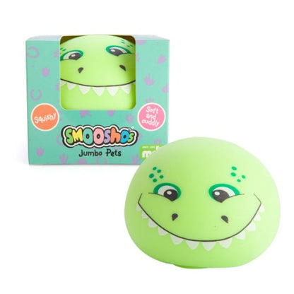 Smoosho’s Jumbo Dino Ball Jumbo-sized Smoosho ball for extra squish! Features a ROAR-some dino design Smoosho’s amazing squeezable texture makes your worries melt away 10.0(L) x 10.0(W) x 10.0(H) cm SKU: ED-JSM/DI