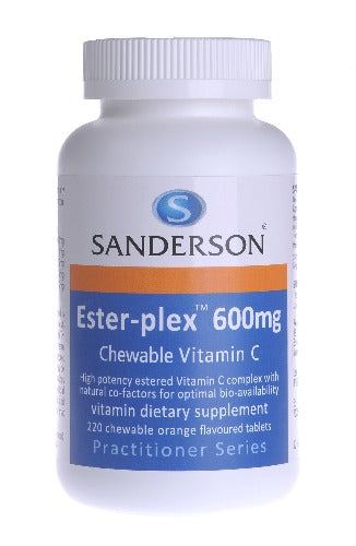 SANDERSON™ Ester-Plex® high strength chewable vitamin C contains natural metabolites to ensure optimum bio-availability to the body, so that the vitamin C is absorbed better than ordinary vitamin C. The vitamin C in Ester-Plex® is also buffered to reduce the chance of gastric upset.