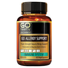 GO ALLERGY SUPPORT is a comprehensive formula which supports the body’s ability to naturally deal with allergens for clear airways in the head. This natural support is enhanced with key ingredients at triple strength levels, including Horseradish, Garlic, Histidine and Quercetin.