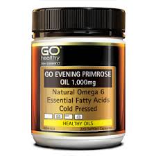 GO EVENING PRIMROSE OIL 1,000mg is a natural source of Gamma Linolenic Acid (GLA), an Omega 6 Essential Fatty Acid. Supplementing with Evening Primrose Oil supports the health of hair, skin and nails as well providing support for the premenstrual period.