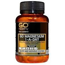 GO MAGNESIUM 1-A-DAY is a high strength, 1-A-Day formula which contains 500mg of elemental Magnesium per capsule.   Sourced from seawater, this natural marine Magnesium contains no Magnesium oxide, giving it superior absorption as well as being gentle on the digestive tract. Magnesium is effective in supporting relaxation, soothing muscle tension and muscle tightness as well as for supporting a good night’s sleep. 