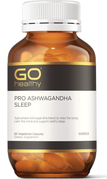 GO PRO Ashwagandha Sleep 60 VegeCaps PRO ASHWAGANDHA SLEEP Specialised Ashwagandha blend to relax the body, calm the mind and support restful sleep.  HEALTH BENEFITS:  Specially formulated with a combination of Ashwagandha, Valerian, Passionflower and Lavender Oil A specialised blend to relax the body, calm the mind and support restful sleep Contains Ashwagandha in the specialised form of KSM-66 to provide support during times of stress