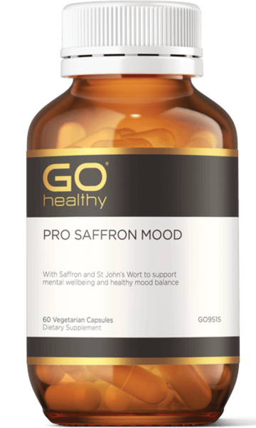 GO PRO Saffron Mood 60 VegeCaps PRO SAFFRON MOOD With Saffron and St John’s Wort to support mental wellbeing and healthy mood balance.  HEALTH BENEFITS:  Specially formulated with a combination of Saffron, St John’s Wort and complementary nutrients Contains affron®, a specialised Saffron extract that supports calm, relaxation and healthy mood balance Saffron provides support during times of increased stress, nervous tension, weariness and mental fatigue