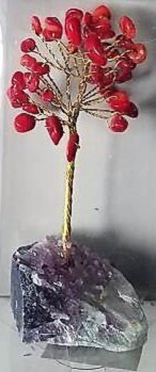 Gemstone Tree Crystal Base Red Coral