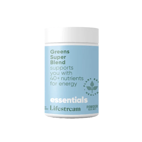 Lifestream Greens Super Blend 150g Powder Your potent greens and superfood boost for immunity and wholefood power. Struggling to get enough greens in your diet? Looking for something you can just add to a smoothie? Our Greens Super Blend (FKA Essential Greens) is an easy way to get an extra greens boost in every day, as well as those extra vitamins and minerals, pre and probiotics, fibre, and even protein! 