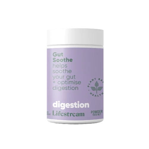 Lifestream Gut Soothe Powder 150g Soothes digestion while providing extra gut support. If you're suffering from indigestion, an upset stomach, acid reflux or generally poor digestive function, Gut Soothe (FKA Ultimate Gut Soothe) is a probiotic and prebiotic formula designed to help improve your gut health and provide relief.