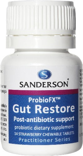 SANDERSON Gut Restore 14 Chewable Tablets Probiotics are ‘good’ bacteria, living organisms, that scientific trials indicate confer a health benefit on the body by improving intestinal microbial balance and so inhibiting pathogens or toxin producing bacteria. Probiotics are found in some foods like yoghurt or fermented milk, and in dietary supplements generally as tablets, powders or capsule