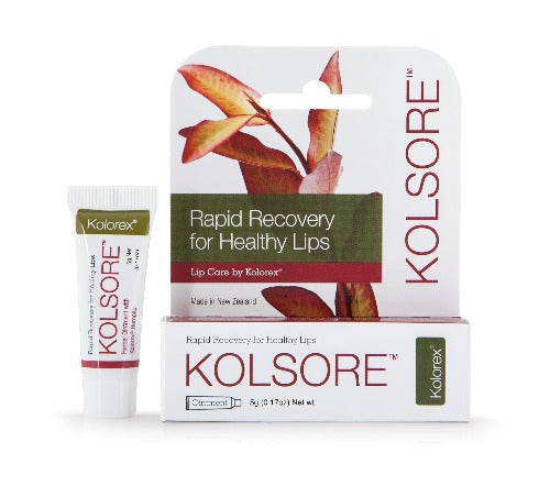 KOLOREX Kolsore Lip Ointment 5g KOLSORE ointment is a natural, soothing formulation containing Kolorex® Horopito designed to support rapid recovery for healthy lips. KOLSORE contains a triple dose of active ingredients to fight the source of lip discomfort and provide maximum strength defence: