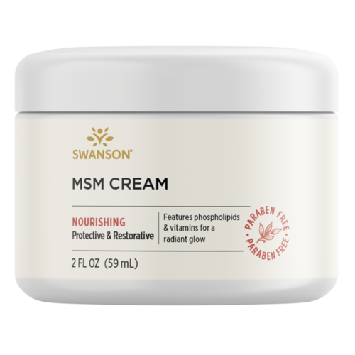SWANSON MSM Cream 59ml 1st Stop, Marshall's Health Shop!  What is MSM cream?  Give your skin a radiant glow with the topical nutrition of Swanson MSM Cream. Methylsulfonylmethane (MSM) serves as a highly absorbable source of organic sulfur, which the body needs in order to form the bonds that hold tissues together, making it important for healthy cartilage, ligaments, tendons, skin, hair, and nails.