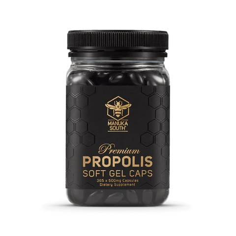 Manuka South Propolis 500mg EQV 365 SoftGels Created by bees to keep the hive safe, Propolis is a natural substance used to strengthen and protect the hive from diseases. Offering powerful antioxidant properties, it helps to support the immune system with guaranteed flavonoid content. 