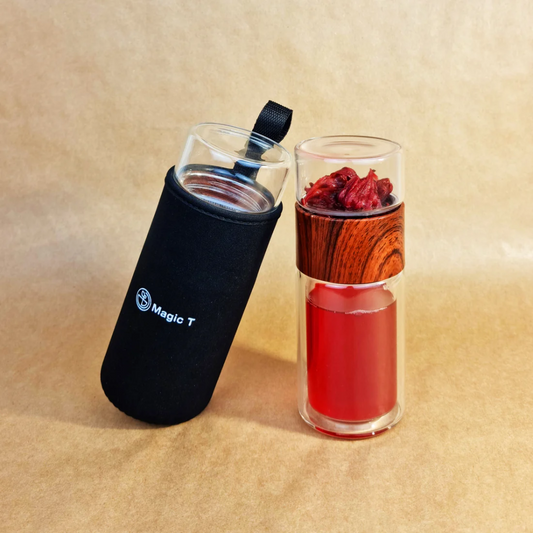 MagicT - Infuser Flask - Wood Look 250ml MagicT Infuser flask is the perfect tea vessel for busy days, office, camping or even a cup of tea in bed. This means anytime-anywhere.   The wood-look Magic Flask comes with a handy polyester sleeve cover to be more functional outdoors.