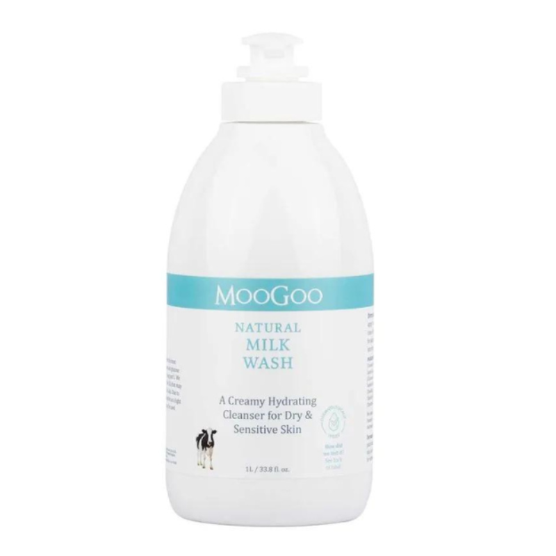 MooGoo Milk Wash Our Milk Wash is one of our most popular products. We combine small amounts of 5 different natural cleaners as this can be gentler on skin than one concentrated cleanser. We chose natural cleansers that wash well without drying out the skin. The foaming action isn’t quite as intense as it would if we used a synthetic detergent like SLS (or other common culprits that end in –fate),