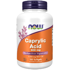 NOW Caprylic Acid 600mg 100 Softgels. What is Caprylic Acid?  NOW® Caprylic Acid is a naturally derived nutrient also known as octanoic acid. Caprylic acid is a medium-chain fatty acid (MCT) that is naturally found in coconut and palm kernel oil.  Caprylic acid may contribute to supporting a healthy digestive bacterial environment.  HEALTH BENEFITS:  Caprylic acid may contribute to supporting a healthy digestive bacterial environment.