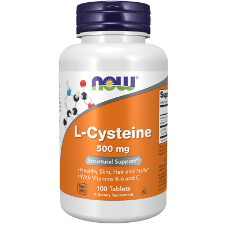 NOW L-Cysteine 500mg 100 Tablets. What is L-Cysteine?  Cysteine is a non-essential sulfur amino acid, which plays a critical role in methionine, taurine and glutathione metabolism.  It is also an important component of hair, nails and the keratin of the skin. Cysteine stabilizes protein structure and aids in the formation of collagen, being thereby indispensable to skin, hair and nail health.