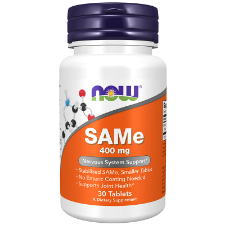 NOW SAMe 400mg 30 Tablets. What is SAMe?  SAMe (S-adenosylmethionine), a compound native to the body, is a component of many biochemical reactions, including those that affect brain biochemistry and joint health. SAMe is critical for the synthesis of neurotransmitters, is important for energy production in the brain, contributes to the maintenance of healthy cell membrane function, and influences cartilage metabolism. Natural colour variation may occur in this product.