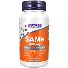 NOW SAMe 400mg 60 Tablets. What is SAMe?  SAMe (S-adenosylmethionine), a compound native to the body, is a component of many biochemical reactions, including those that affect brain biochemistry and joint health. SAMe is critical for the synthesis of neurotransmitters, is important for energy production in the brain, contributes to the maintenance of healthy cell membrane function, and influences cartilage metabolism.