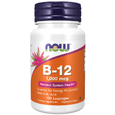 NOW VITAMIN B-12 1000mcg 100 lozenges. Vitamin B-12 (cyanocobalamin) is a water soluble vitamin necessary for the maintenance of a healthy nervous system and for the production of energy from fats and proteins.