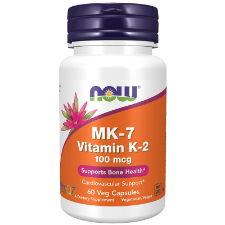 NOW Vitamin K-2 MK-7 100mcg 60 Veg Caps. What is K-2?  Vitamin K is well known for its role in the synthesis of a number of blood coagulation factors and is also important for the formation of strong, healthy bones. MenaQ7® MK-7 is a unique soy-free, bioavailable form of vitamin K-2 that plays a critical role in arterial health through its ability to support proper calcium metabolism in blood vessels and arteries.
