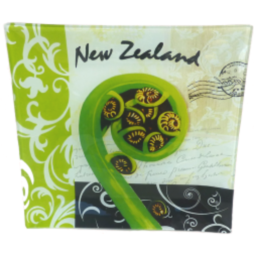 New Zealand Koru Frond Glass Plate Glass Plate 200mm x 200mm  SKU:NZPL-210B 