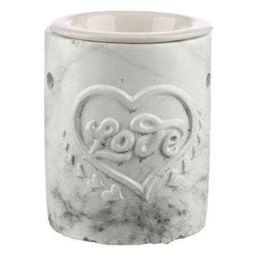 Eden Embossed Love Heart Concrete and Ceramic Oil - White