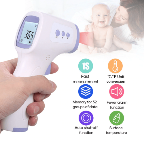 MULTIFUNCTION DIGITAL THERMOMETER   The Non-Contact IR Thermometer is perfect for screening people for potentially elevated body temperature. It’s specially designed to take the temperature of a baby or an adult by applying it to the forehead without any physical contact