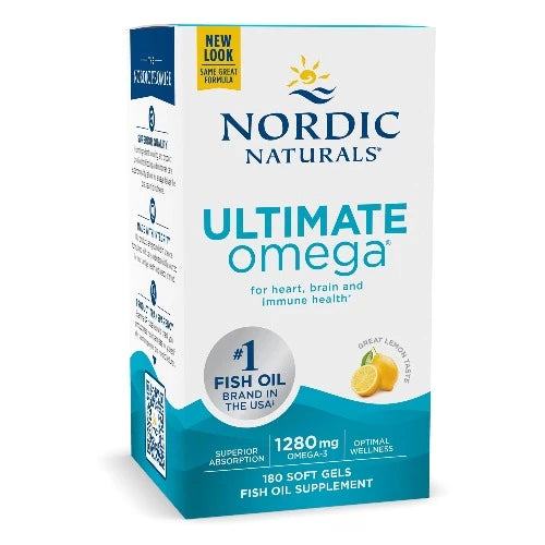 NORDIC Ultimate Omega Lemon 180 Softgels Ultimate Omega® delivers the #1 omega-3 in the U.S.—for heart, brain, and wellness support—in every delicious daily serving.*  1280 mg total omega-3s (soft gels); 2840 mg total omega-3s (liquid)  Our most popular concentrate, recommended by doctors worldwide  Made exclusively from 100% wild-caught sardines and anchovies  Fresh lemon taste  Award winner! 10+ industry awards, including Delicious Living’s Best Omega-3.