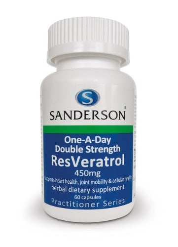 SANDERSON Double Strength Resveratrol 60 Capsules Resveratrol is the super antioxidant everyone is talking about. Resveratrol is a natural compound found in red wine, red grape skin, Japanese Knotweed, peanuts and some berries. Resveratrol is the subject of a growing body of research into numerous health benefits