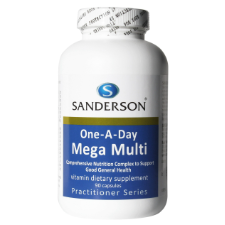 SANDERSON 1-A-Day Mega Multi 90 Caps The body is designed to function properly fuelled by a complex array of vitamins, minerals, enzymes and other nutrients. Modern diets and lifestyles containing processed foods, additives, pollutants, alcohol and stress may all result in a type of 'malnutrition' that prevents us from performing at our best. Poor diet may result in symptoms such as fatigue, poor digestion, skin disorders and other ailments.