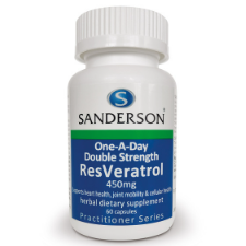 SANDERSON Double Strength Resveratrol 60 Capsules Resveratrol is the super antioxidant everyone is talking about. Resveratrol is a natural compound found in red wine, red grape skin, Japanese Knotweed, peanuts and some berries. Resveratrol is the subject of a growing body of research into numerous health benefits