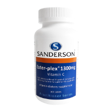SANDERSON™ Ester-Plex® 1300mg is a very high strength, easy to swallow vitamin C which contains the same natural metabolites as our chewable product to ensure optimum bio-availability to the body, so that the vitamin C is absorbed better than ordinary vitamin C. The vitamin C in Ester-Plex®is also buffered to reduce the chance of gastric upset.