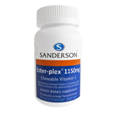 SANDERSON™ Ester-Plex® high strength chewable vitamin C contains natural metabolites to ensure optimum bio-availability to the body, so that the vitamin C is absorbed better than ordinary vitamin C. The vitamin C in Ester-Plex® is also buffered to reduce the chance of gastric upset. 
