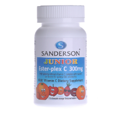 SANDERSON Junior Ester-plex® C 110 Chewable Tablets A delicious orange chewable vitamin C flavoured with real orange, especially for children. Our Junior Ester-plex™ uses maltodextrin, sucrose, stevioside and sorbitol for natural sweetening.