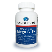 SANDERSON Mega B FX Vitamin B Complex 60 Tablets The B group vitamins are water-soluble and not adequately stored in the body, so needing to be replenished daily to support many body functions. Deficiencies of one or more of the B vitamins can easily occur, particularly at times of stress, fasting and weight-loss, or with diets high in refined and processed food, sugar or alcohol.
