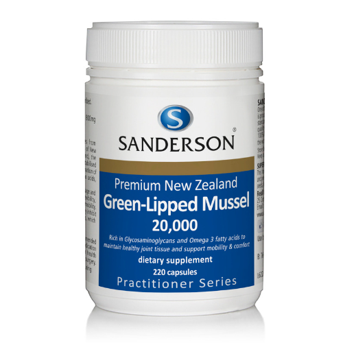 NEW Sanderson Premium New Zealand Green-Lipped Mussel extract comes from sustainably harvested mussels grown in the pristine waters of New Zealand’s Marlborough Sounds. Unique to New Zealand, the green-lipped mussel provides a complete joint food; the stabilised powder extract in this product is a naturally balanced combination of Omega 3 essential fatty acids, Glycosaminoglycans, amino acids, chelated minerals and Chondroitin Sulphates 4 & 6.
