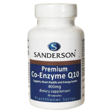 SANDERSON Premium Co-Enzyme Q10 400mg 30 Softgels Co-Enzyme Q10 (CoQ10) is a substance that is found in all cells and muscles of the body, especially the heart. CoQ10 improves energy production by supporting the synthesis of ATP, the body's main energy molecule. It is also a powerful antioxidant and helps protect the body from free radical damage. 