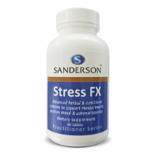 SANDERSON Stress FX 60 Tablets This advanced complex of non-sedating herbs and nutrients has been formulated to support healthy brain function and calmness, mental focus and a positive mood. Research indicates each of the ingredients may play a role in supporting a healthy functioning brain.